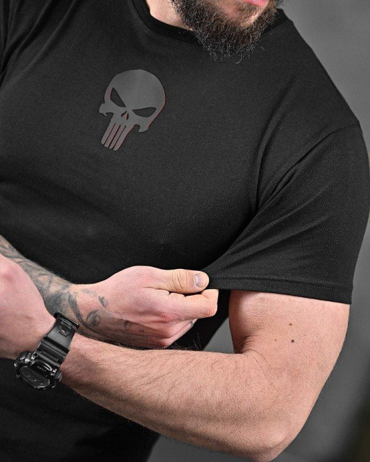 Хлопковая милитари футболка каратель черная ДЛ6347 Одесса - изображение 4