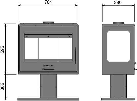 Піч-камін на дровах Hosseven 5070 P 10 кВт на витонченій ніжці-підставці сталева буржуйка з шамотом та склом верхній димохід Київ