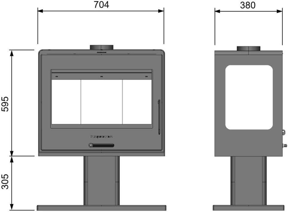 Печь-камин на дровах Hosseven 5070 P 10 кВт на изящной ножке-подставке стальная буржуйка с шамотом и стеклом верхний дымоход Тернополь - изображение 5
