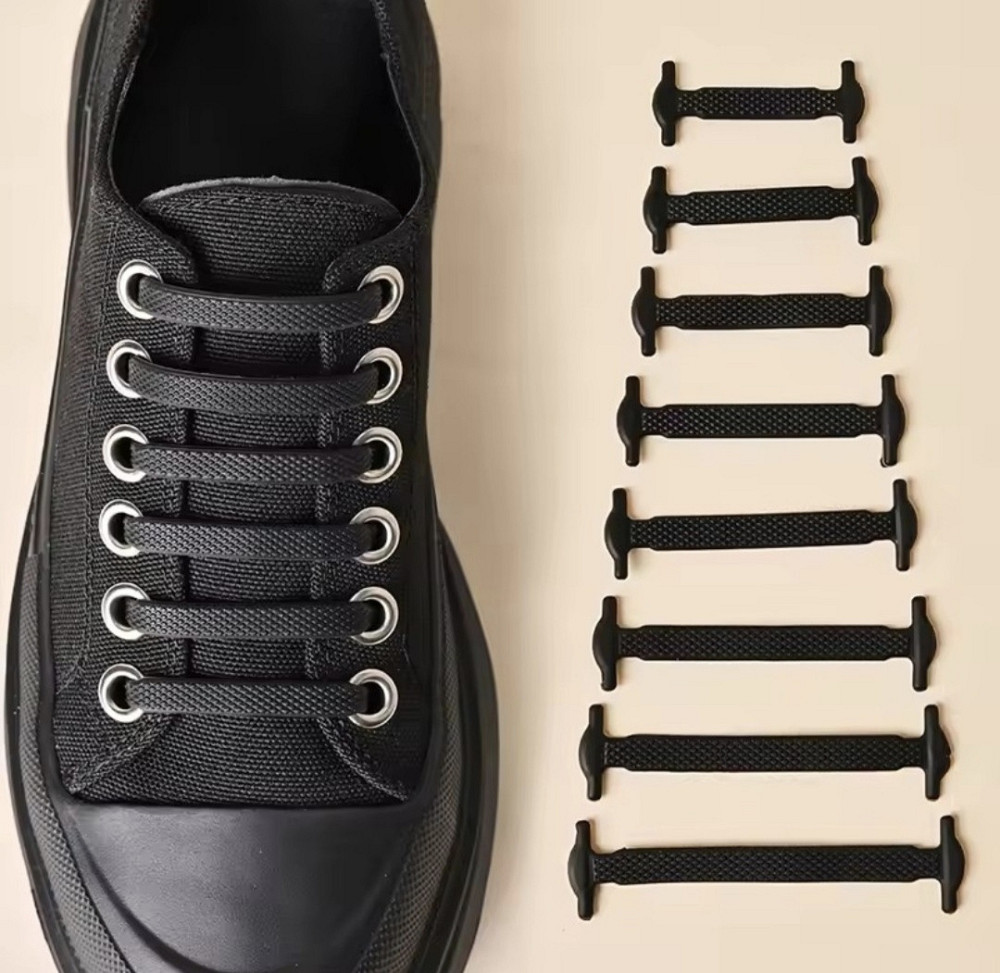 Шнурки силіконові ліниві 16 шт Чорний Сміла - фото 1