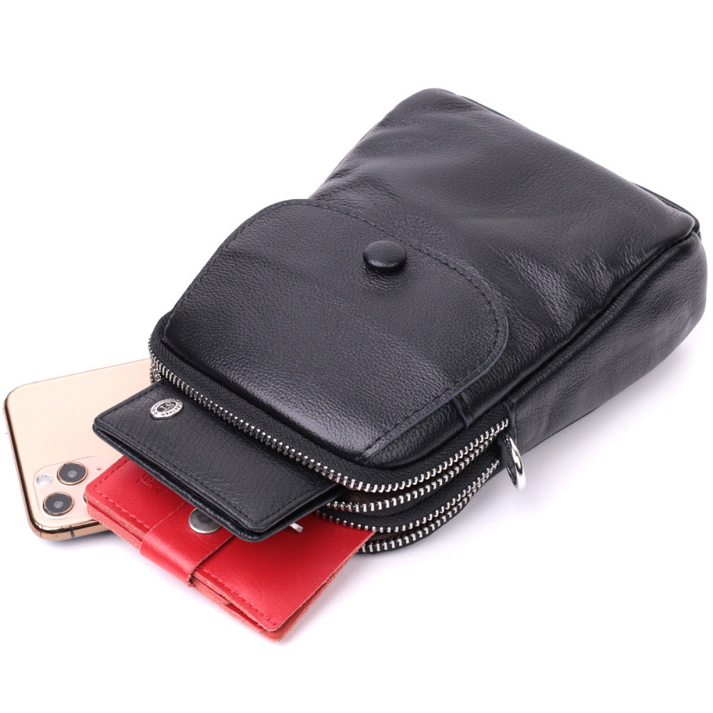 Вертикальна невелика сумка для жінок на два відділення з натуральної шкіри Vintage 22399 Чорна Київ - фото 7