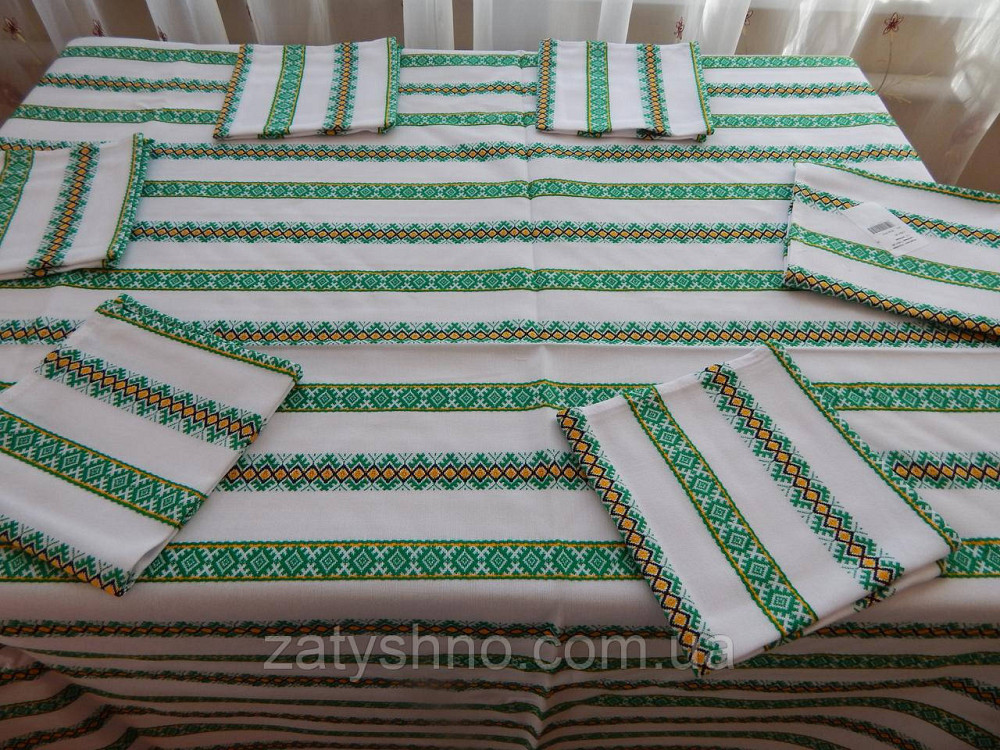 Скатертина зелена вишита на бавовні Київ - фото 1