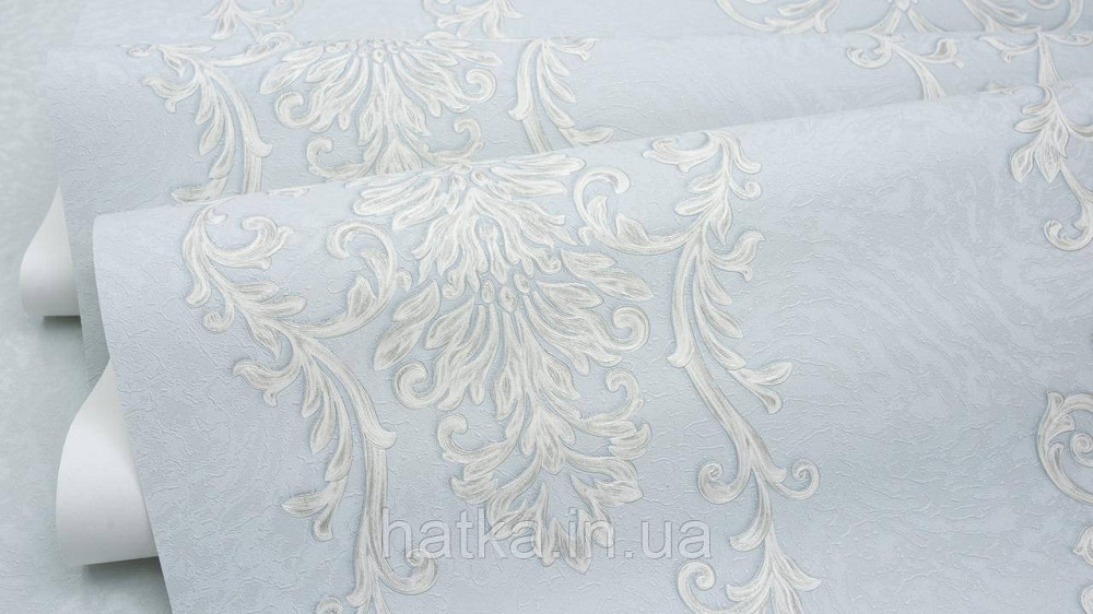 Шпалери метрові вінілові на флізеліні Sintra Classic класика вензелю візерунки структурні сріблясті на блакитному 454749 Київ - фото 2