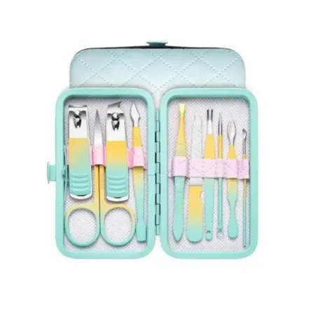 Набор профессиональный для маникюра/педикюра на 10 предметов мятно-желтый в мягком кейсе Коломия