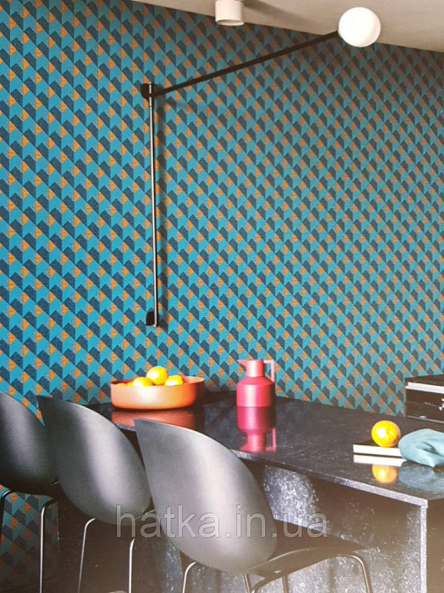 Шпалери вінілові на флізелін Sirpi AltaGamma Home 3 геометрія трикутники бірюзові сині коричневі яскраві 3д Київ - фото 1