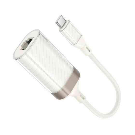 Кабель-переходник HOCO UA41 UA41B Crystal Type-C ethernet adapter(100 mmbps) apricot Киев