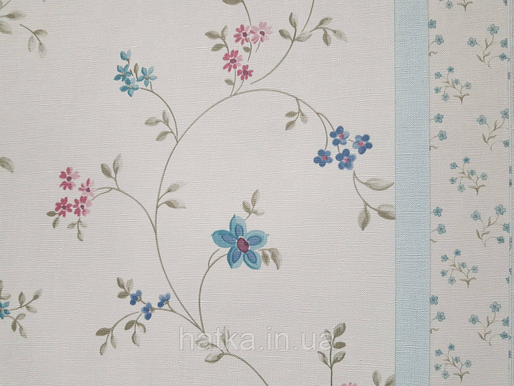 Шпалери вінілові на флізеліні A.S.Creation Maison charme 0.53x10 прованс квіти листя бордо-блакитне на рожевому Київ - фото 3