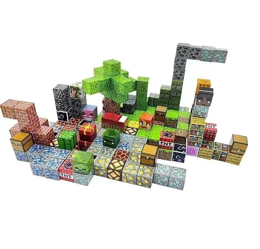 Магнитный конструктор Minecraft Ассорти 48 деталей + 3 фигурки — магнитные блоки Майнкрафт My World Киев - изображение 5