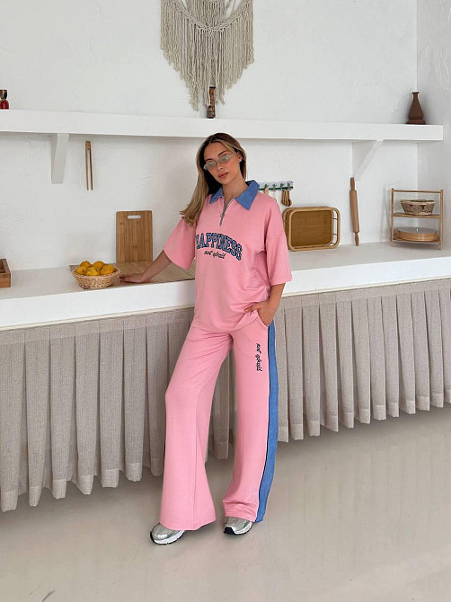 Женский стильный прогулочный костюм двойка трикотаж Розовый, M Одесса - изображение 3