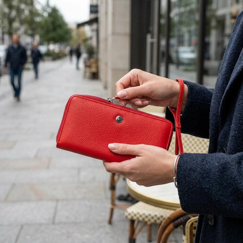 Жіночий шкіряний клатч для карток купюр та документів ST Leather 18931 Червоний Київ - фото 14