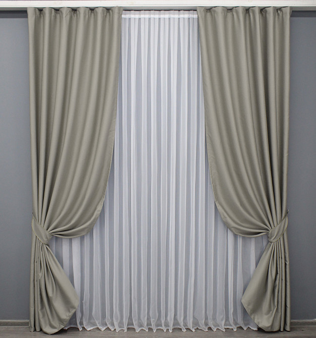 Комплект готових штор VR-Textil Шеніл однотонний № 1590ш Тауп 100х270 см 2 шт (31-951) Київ - фото 2