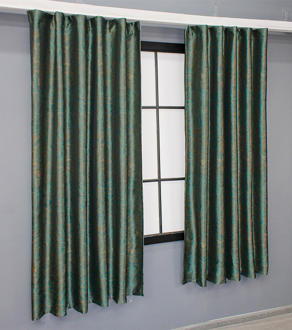 Комплект коротких штор VR-Textil Жаккард Fantasy № 1633ш Изумрудный с золотистым 140х170 см 2 шт (35-0289) Киев - изображение 3