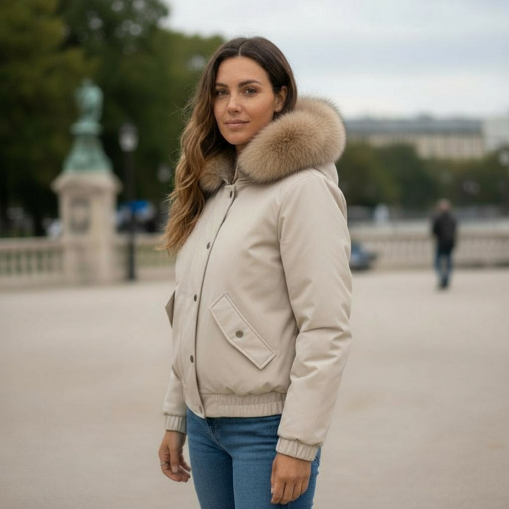 Бомбер жіночий з хутром песця Бежевий 52 Харків - фото 1