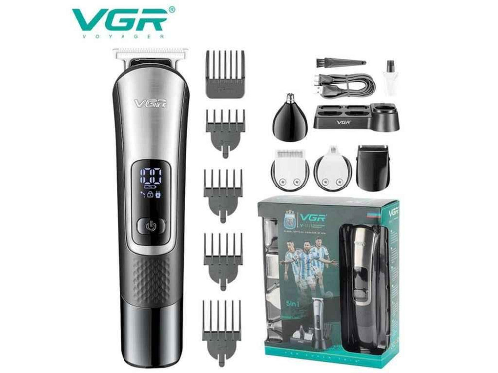 Машинка для пiдстригання 5Вт Акумулятор VGR 5 в 1 V-111, 9 насадок, LED display ТМ VGR Київ - фото 1