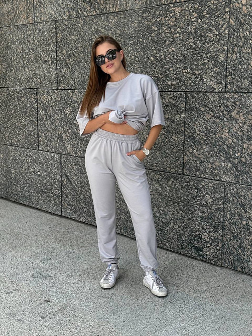 Спортивний костюм жіночий футболка і штани джогери Сірий XL-XXL Харків - фото 4