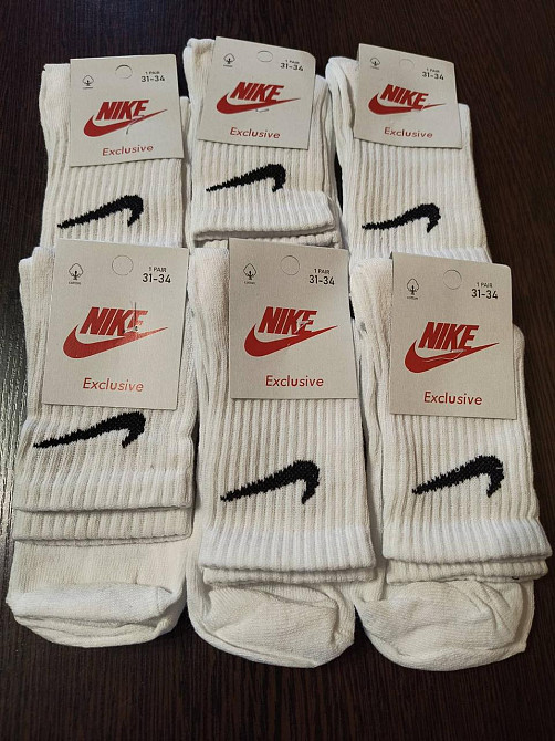 Детские высокие качественные хлопковые носки белые в наборе по 6 штук Nike. Размер 31-34 Киев - изображение 2