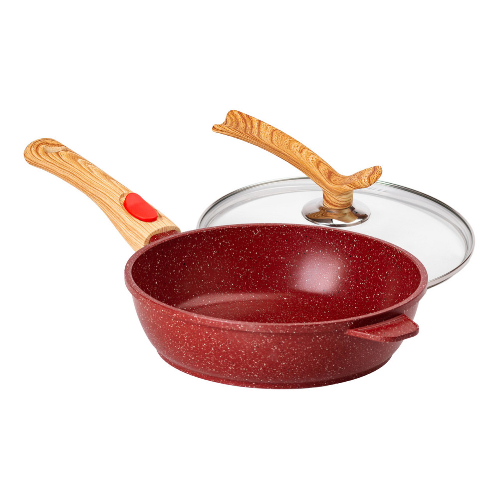 Алюмінієва глибока сковорода (2,4 л) зі скляною кришкою Ø 24 см Червоний MGC HP-4-463R Коломия - фото 5