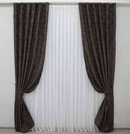 Комплект готових штор VR-Textil Жакард Sultan XO № 1122ш Венге 130х270 см 2 шт (39-991) Київ
