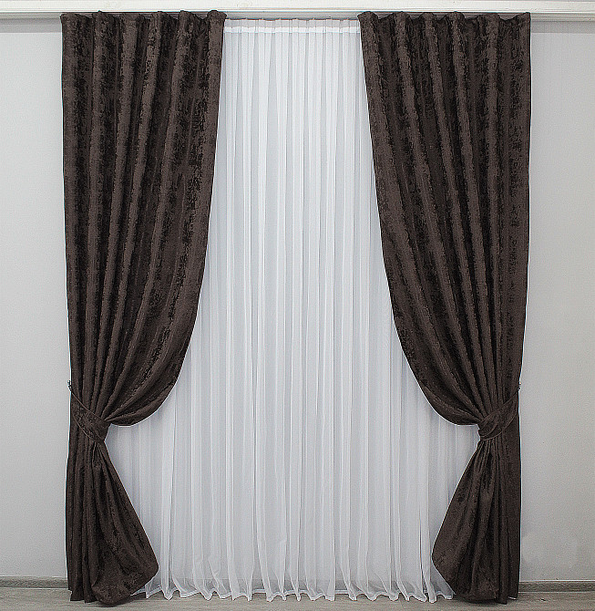 Комплект готових штор VR-Textil Жакард Sultan XO № 1122ш Венге 130х270 см 2 шт (39-991) Київ - фото 2