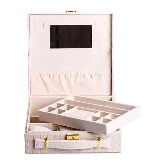 Шкатулка для украшений из эко кожи 2 яруса органайзер для ювелирных изделий HP-5-35BE Киев