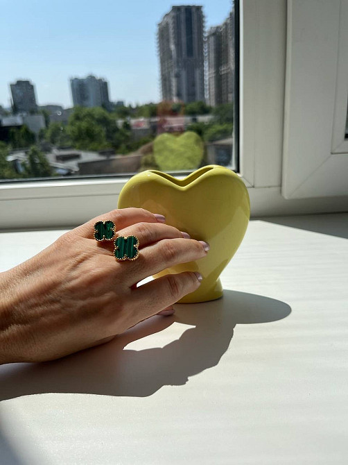 Van Cleef кольцо позолота 18 К / кольцо клевер двойное зеленое в золоте Одесса - изображение 9