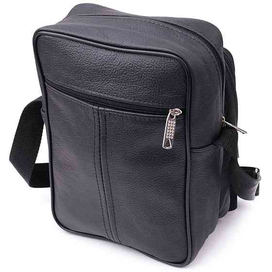 Вместительная мужская вертикальная сумка из натуральной кожи Vintage sale_15111 Черный Киев