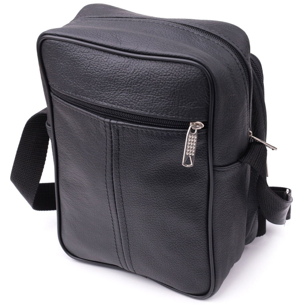 Вместительная мужская вертикальная сумка из натуральной кожи Vintage sale_15111 Черный Киев - изображение 2