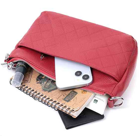 Сумка середнього розміру на три відділення з натуральної шкіри Vintage 22803 Червоний Київ