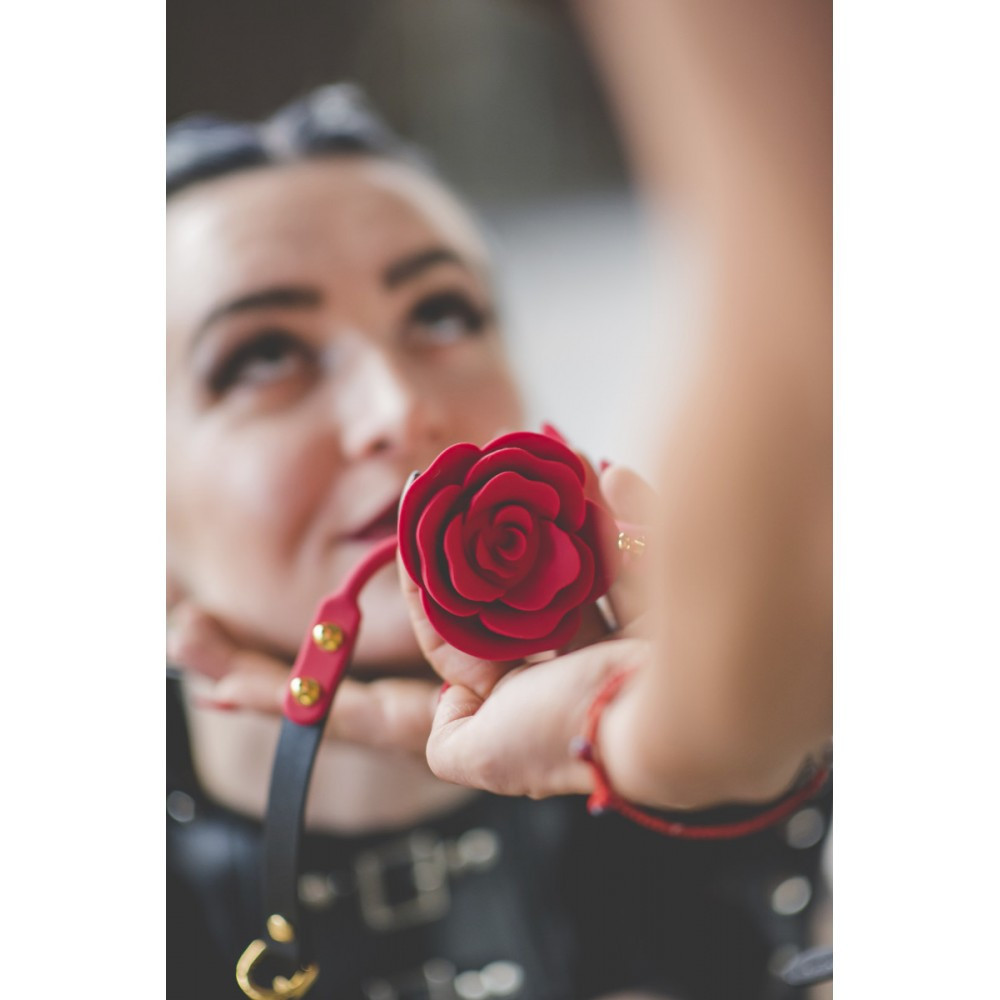Кляп троянда із силікону та італійської шкіри Rose Ball Gag UPKO Sex Aura Київ - фото 10