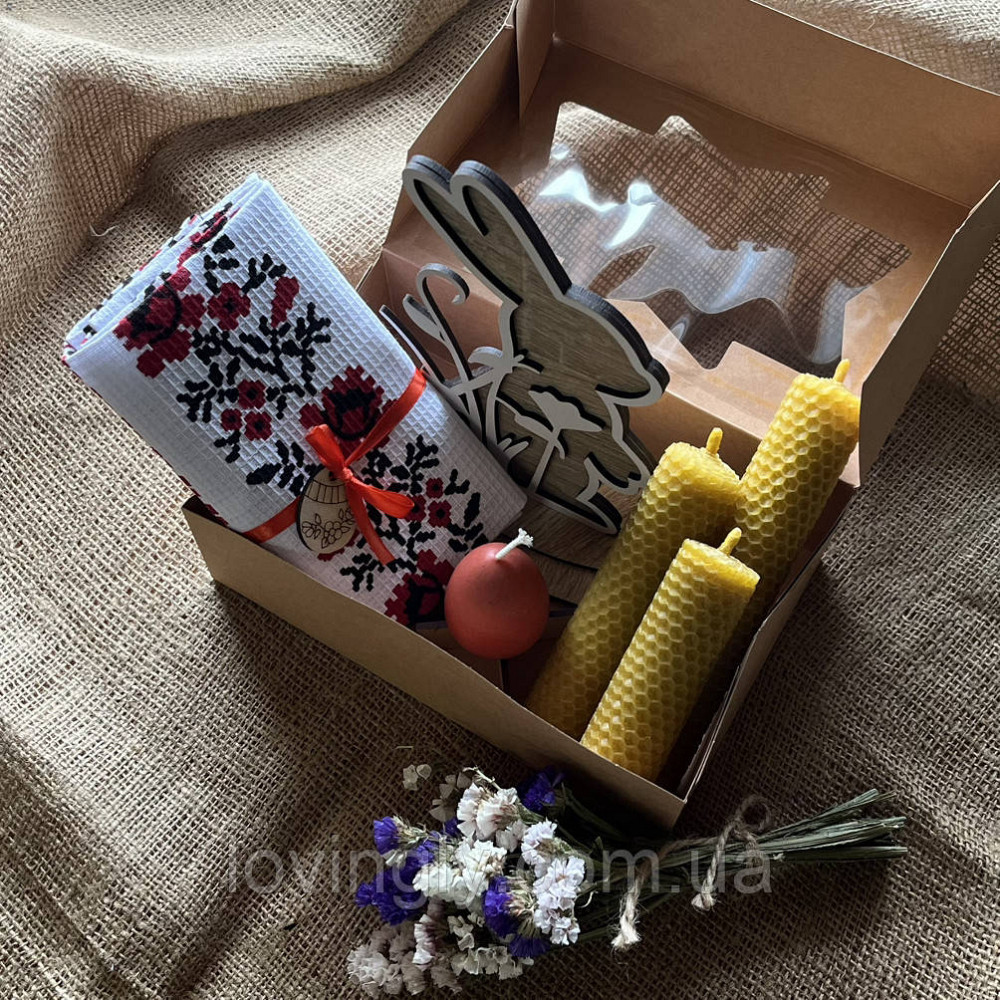 Подарок на Пасху: набор с декоративным кроликом, свечами и полотенцем для корзинки Ирпень - изображение 1