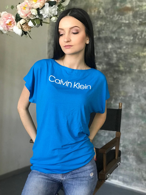 Футболка женская с надписями 48 голубой Киев - изображение 1