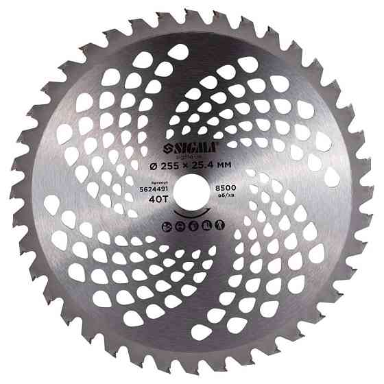 Диск для триммера с твердосплавными напайками Ø255×25.4мм 40Т SIGMA (5624491) Ровно