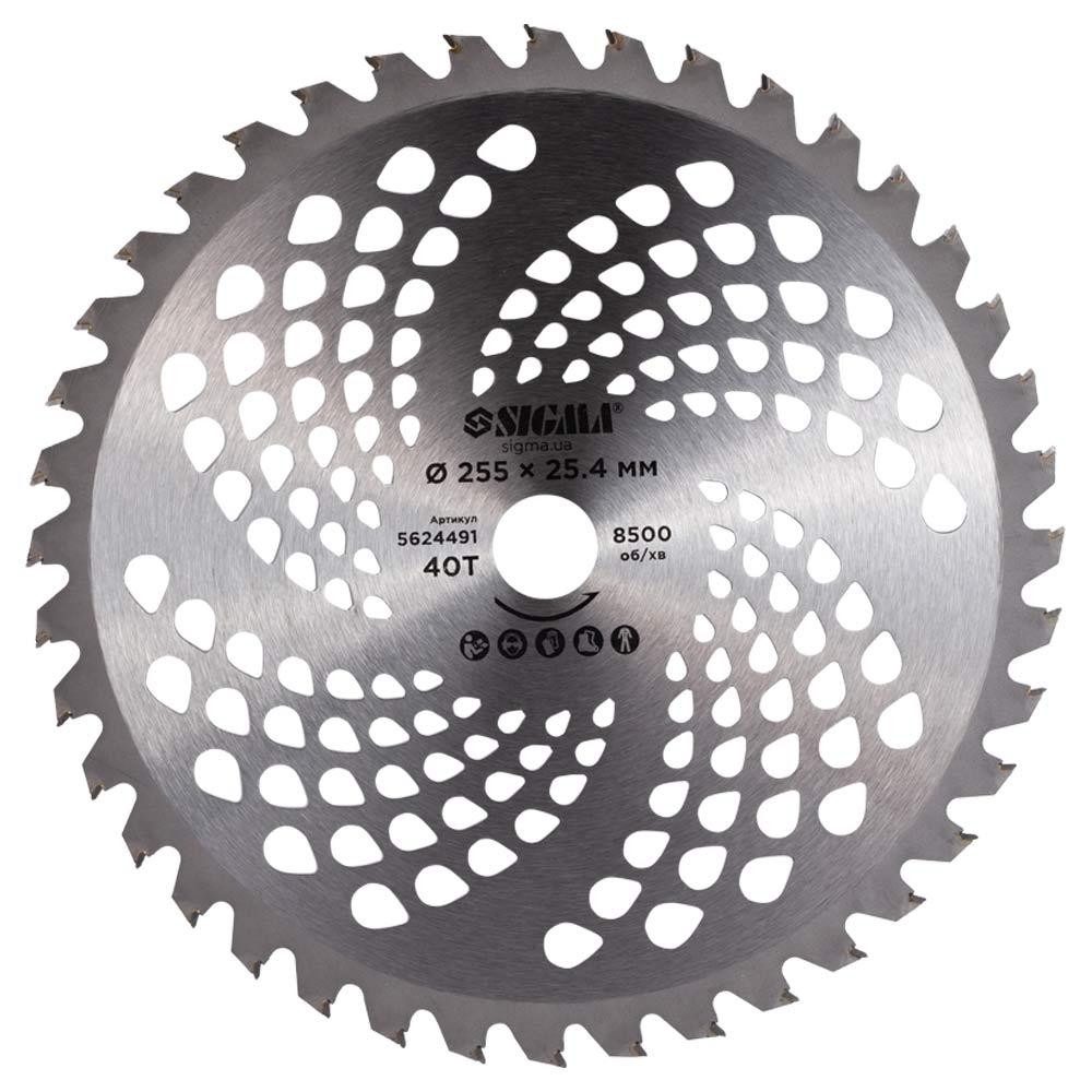 Диск для триммера с твердосплавными напайками Ø255×25.4мм 40Т SIGMA (5624491) Ровно - изображение 1