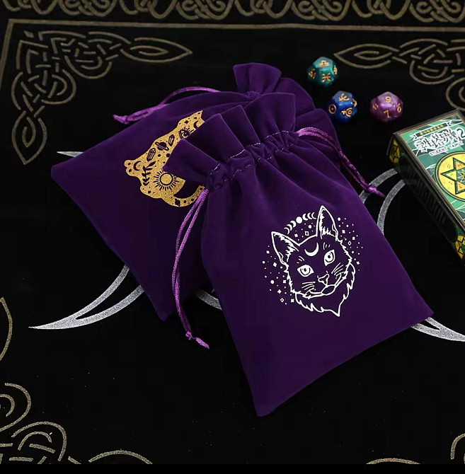 Велюровый мешочек Таро или рун с Котом Фиолетовая сумочка 13×18 см Киев - изображение 2