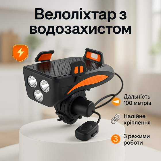 Передняя фара для велосипеда с высокой яркостью, Яркий светодиодный велофонарик, Легкий фонарь на руль LY-61 Львов