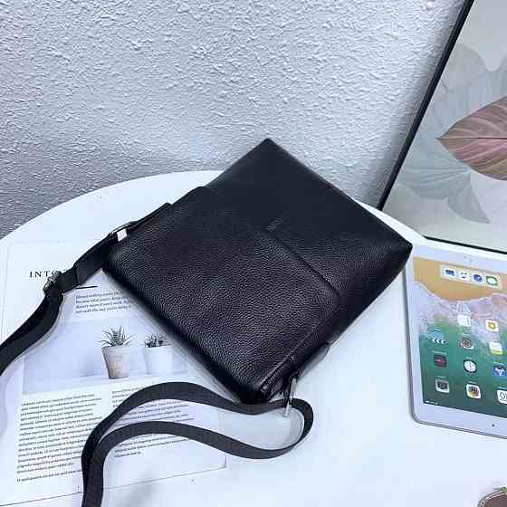 Кожаная мужская сумка через плечо мягкая черная Tiding Bag 12977 Каменское