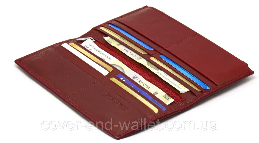 Тонкий жіночий шкіряний гаманець на магнітах та блискавці ST 006 date red Київ - фото 8