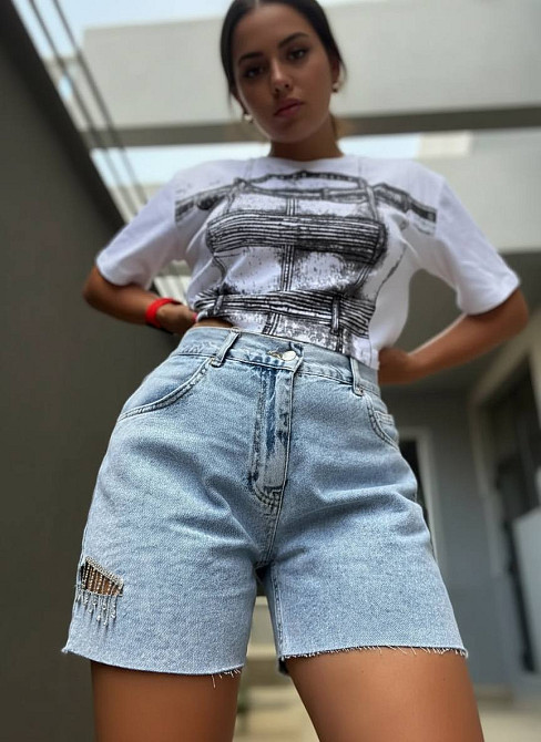 Шорти жіночі джинсові Its Basic 2776 з розрізом і декоративними ланцюжками світло-блакитні, світло- блакитний, 36 Київ - фото 17