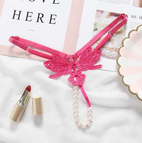 Труси з намистом метеликами та квіточкою one size малиновий Київ - фото 2