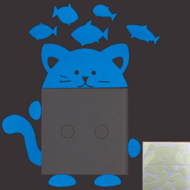 Люмінесцентна наклейка Кіт з рибками 10 на 10 см блакитний Київ - фото 1