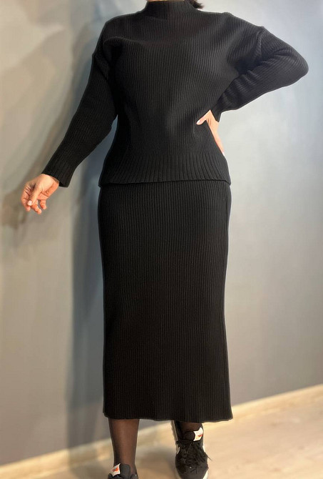 Костюм женский ENJOY 82345 свитер с длинной юбкой рубчик вязка one size черный, черный, one size Киев - изображение 8
