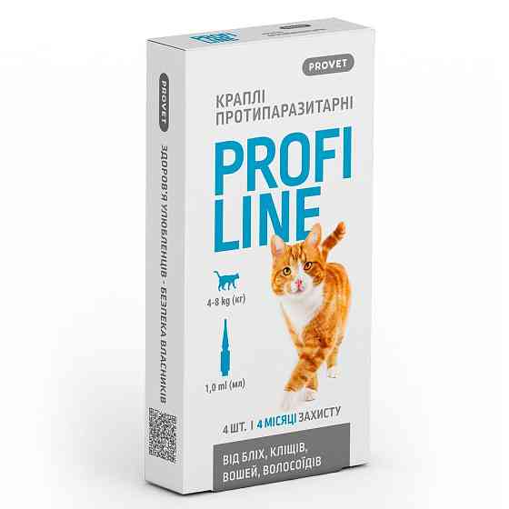 Капли Provet Profiline для кошек 4-8 кг, 4 пипетки по 1,0 мл (инсектоакарицид) Винница