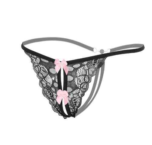 Еротичні трусики жіночі з мереживом чорні - розмір універсальний, резинка до 85см Київ
