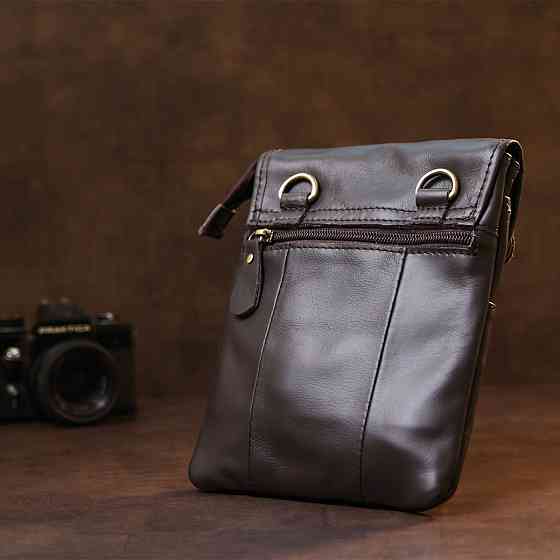 Кожаная компактная мужская сумка через плечо Vintage 20468 Коричневый Киев