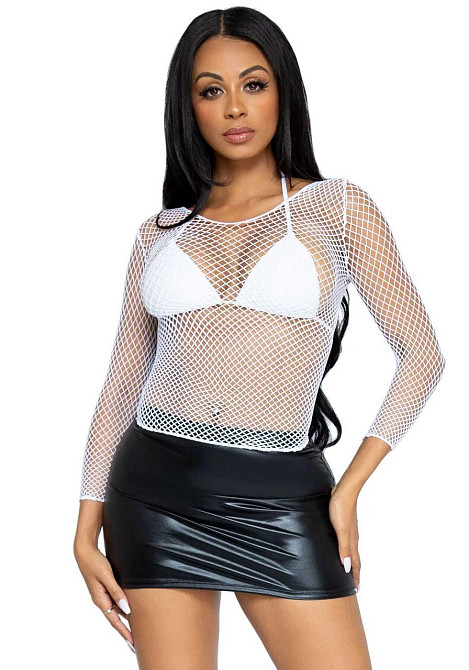 Сітчастий топ Leg Avenue Long Sleeves T-Shirts White, One Size Sex Aura Київ - фото 1