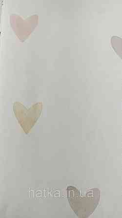 Шпалери флізелінові еко Rasch Kids World II 0.53х10 дитячі серця рожеві жовті коричневі на білому 301717 Київ