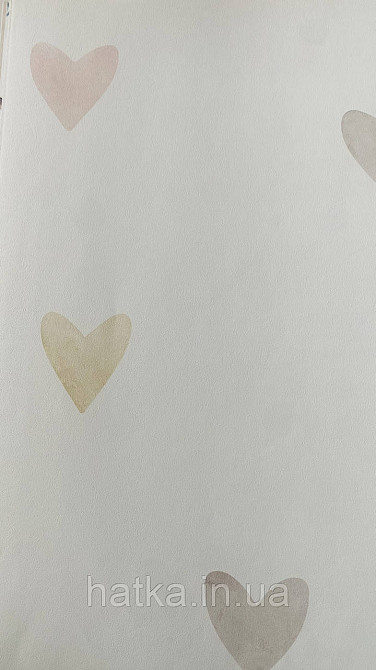 Обои флизелиновые эко Rasch Kids World II 0.53х10 детские сердечки розовые желтые коричневые на белом 301717 Киев - изображение 3