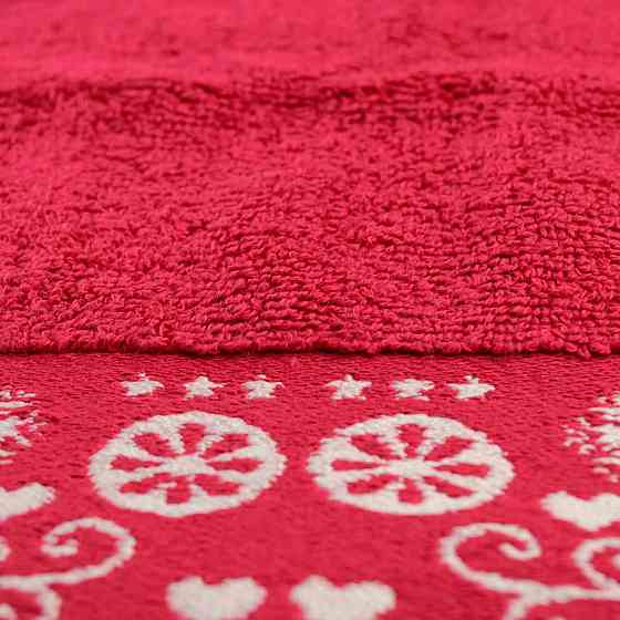 Махровое банное полотенце Новогоднее Merry Christmas Олени GM Textile 70х140см 500г/м2 (Красный) Сумы