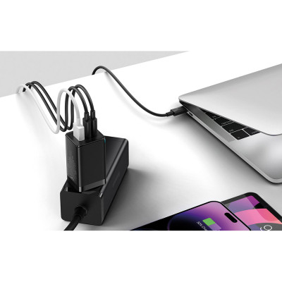 Зарядний пристрій Baseus 2xUSB-C 65W + 1xUSB GaN + cable USB-C to USB-C 100W 1.0m black (CCGP120201) Вінниця - фото 2