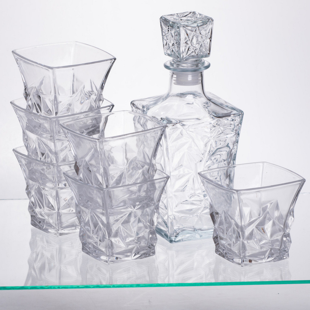 Yiwu Набір для напоїв графин та 6 склянок для напоїв із товстого скла прозорий 64486-26 Киев - изображение 1